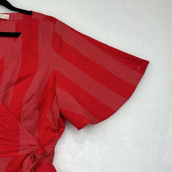 LOFT Petite Red Cotton Striped Wrap Top Sz  LP - Picture 9 of 12